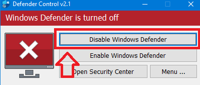 Defender Control - Click Disable Windows Defender