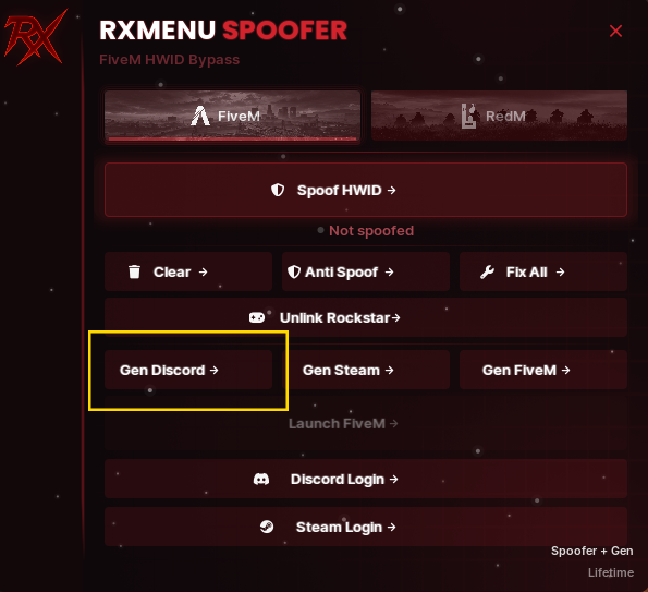 RXMenu Spoofer Gen Discord button