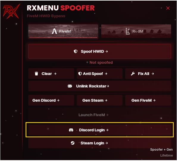 RXMENU SPOOFER - Discord Login button