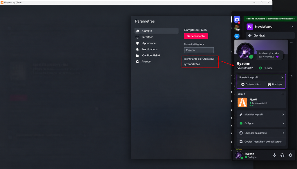 FiveM Account Settings showing matching Discord User Identifiers