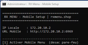 RX MENU Mobile Setup terminal - Enable Mobile Menu disable firewall