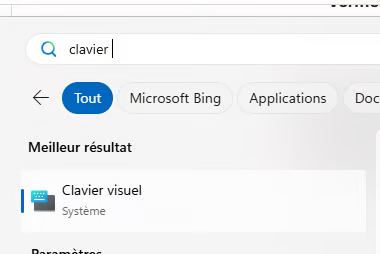Search Clavier visuel or On-Screen Keyboard in Windows Search