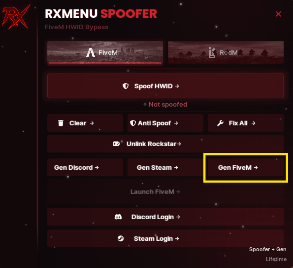 RXMenu Spoofer Gen FiveM button